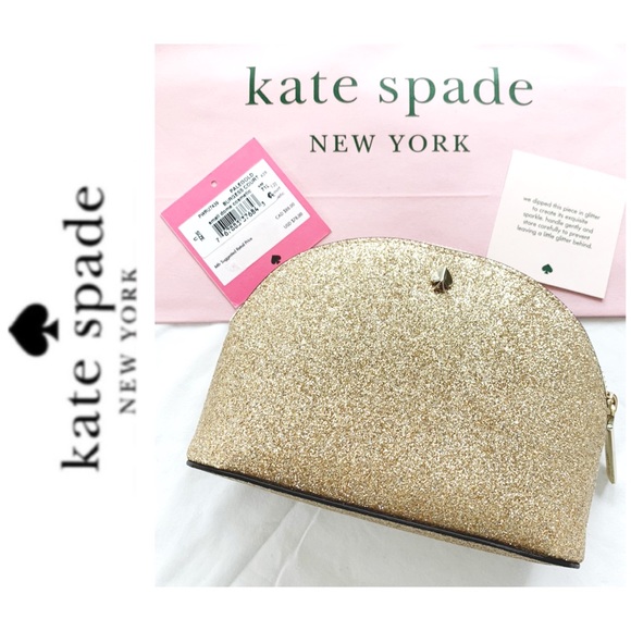 NWT Kate Spade glitter cosmetics bag pale gold - Picture 2 of 5